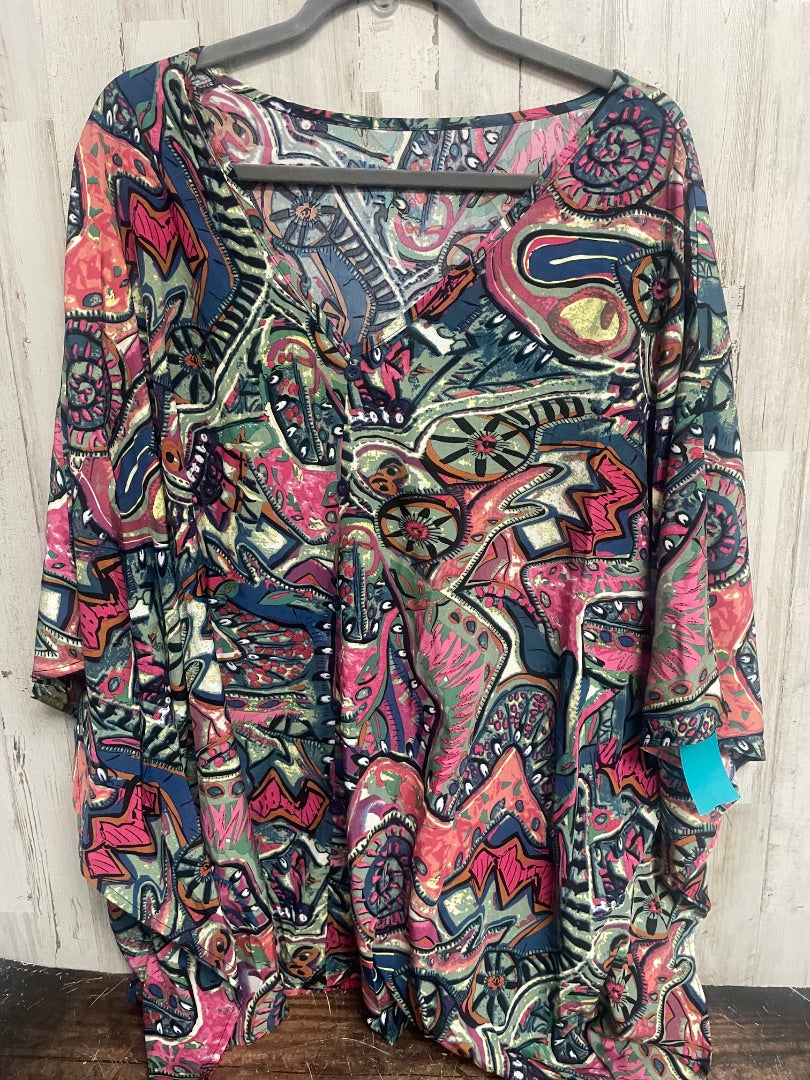 GREEN/MULTI SHEIN MULTI PRINT BUTTON TOP, LADIES 4X