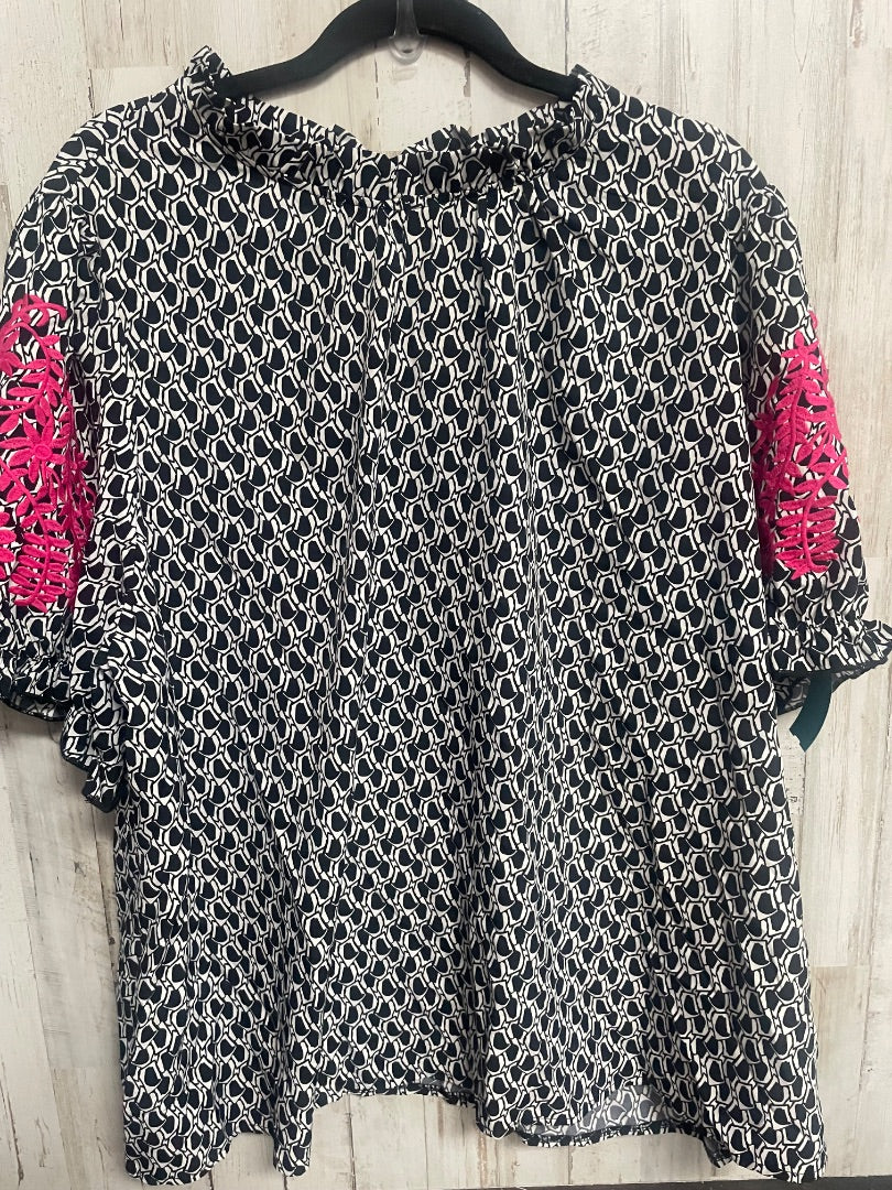 BLACK SHEIN PRINT EMBROIDERED SLEEVE TOP, LADIES 4X
