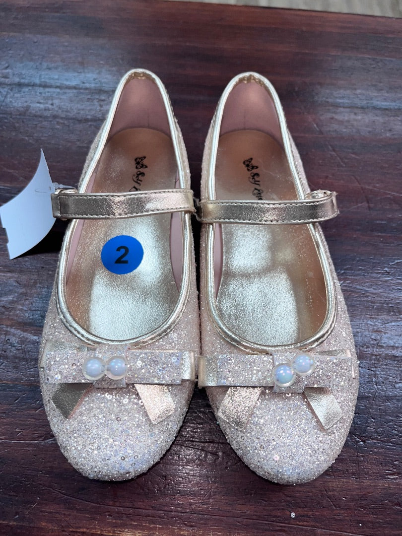 GOLD SELF ESTEEM GLITTER BOW FLATS, SHOES Y2