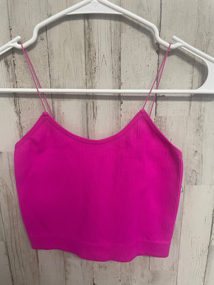 PINK RIBBED CROP TANK, LADIES L