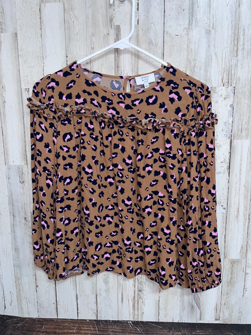 BROWN CROWN & IVY LEOPARD MUSLIN TOP, GIRL 10/12