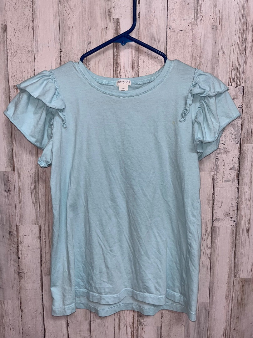 TEAL CREW CUTS RUFFLE SLEEVE TEE, GIRL 14