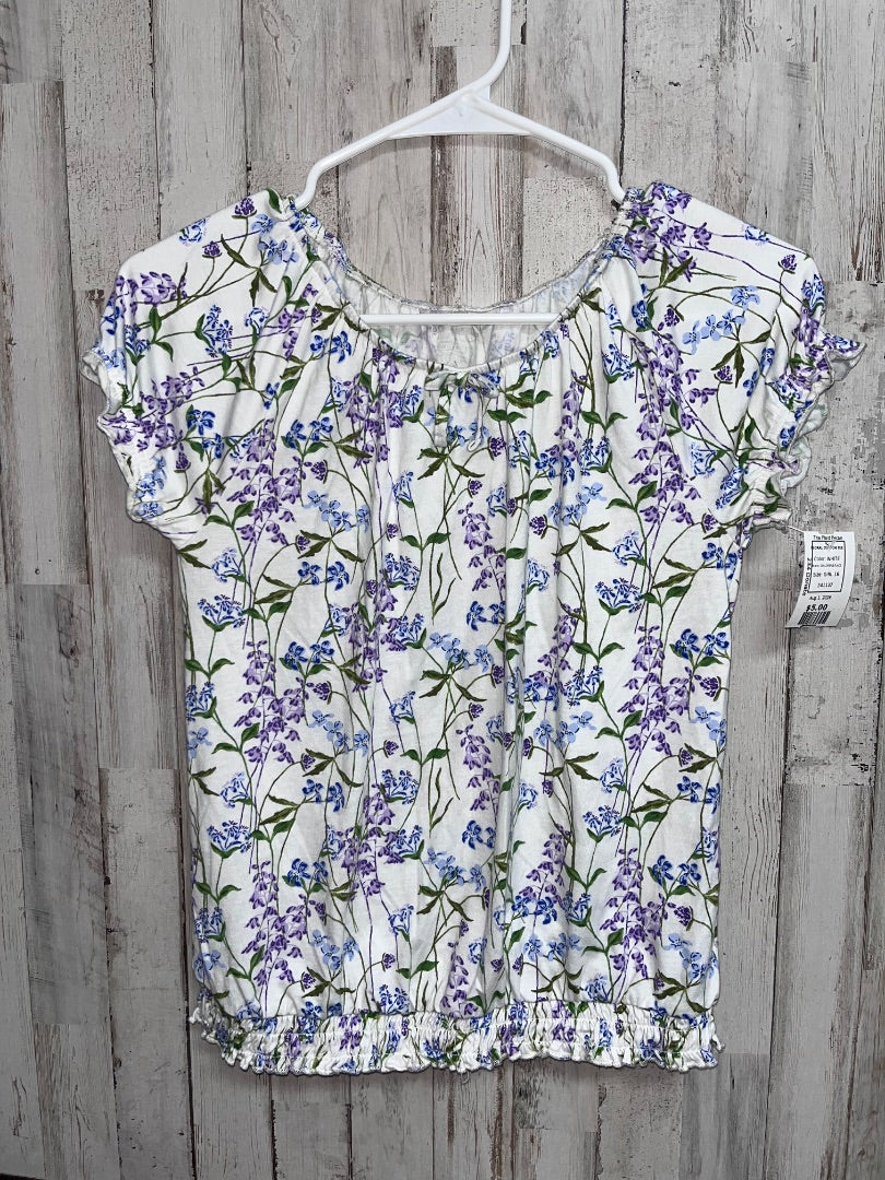 WHITE CHILDRENS PLACE FLORAL COTTON TEE, GIRL 16