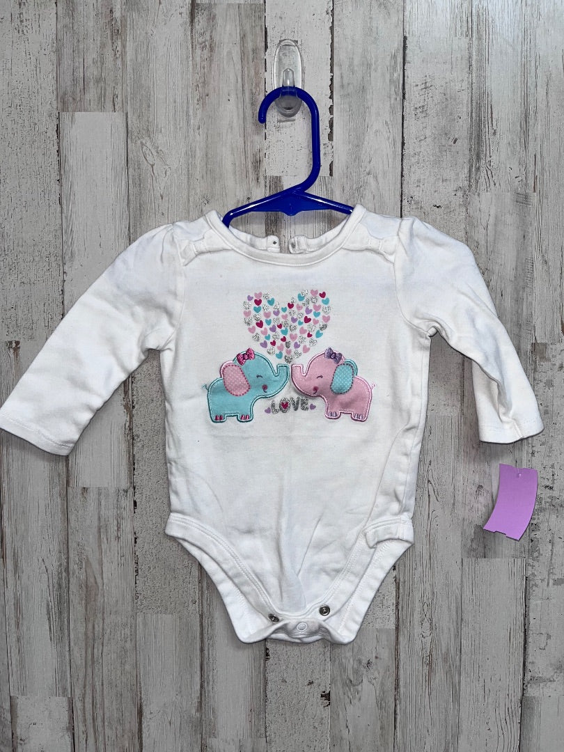 WHITE GARANIMALS LOVE ELEPHANT ONESIE, GIRL 6-9M