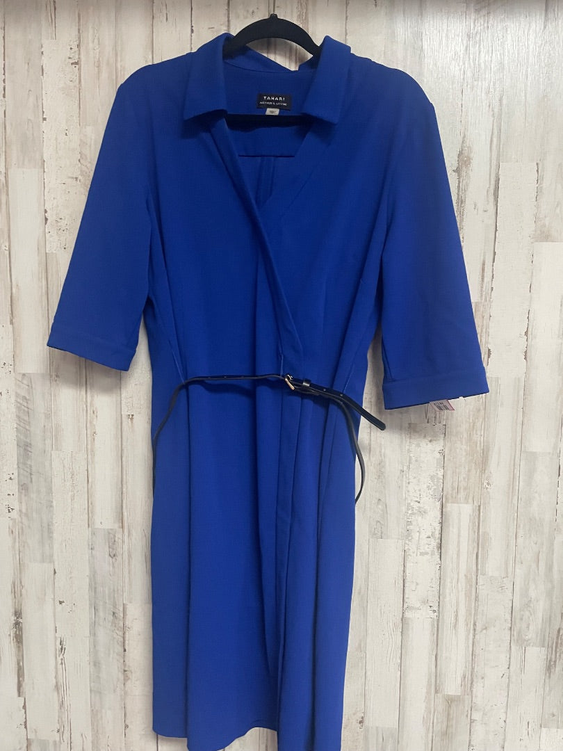 BRIGHT BLUE TAHARI BELTED COLLAR DRESS SZ 14, LADIES XL