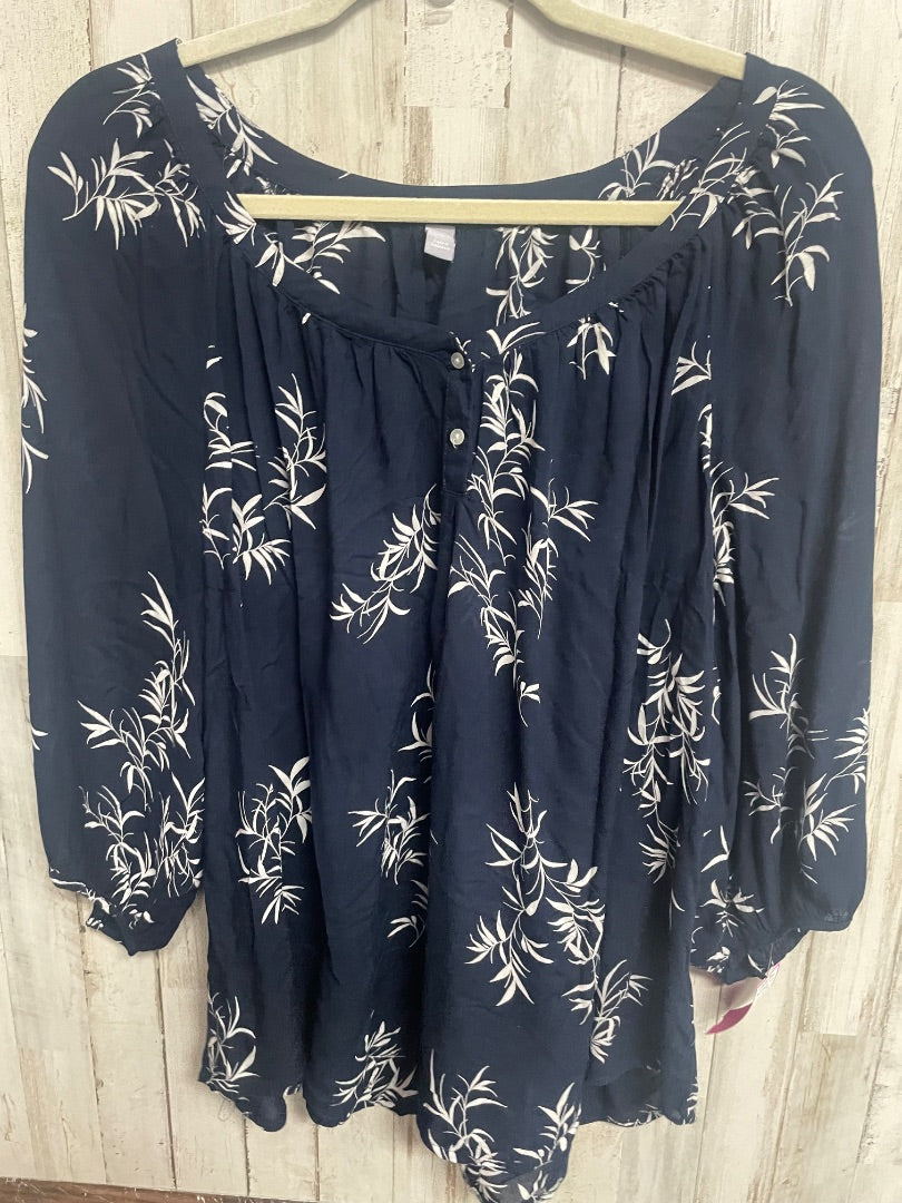 NAVY PALM LEAF PRINT TOP, LADIES XL