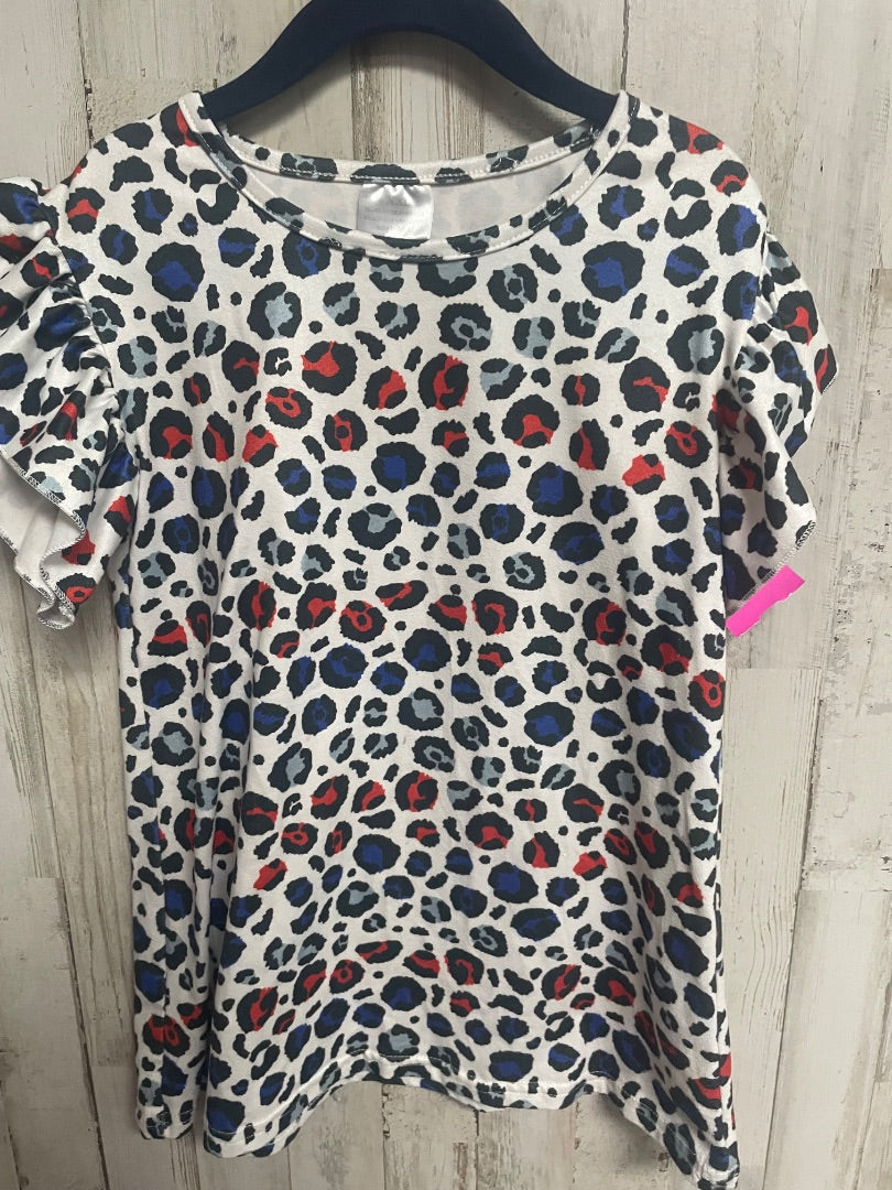 NAVY/RED BOUTIQUE LEOPARD RUFFLE TOP, GIRL 7/8