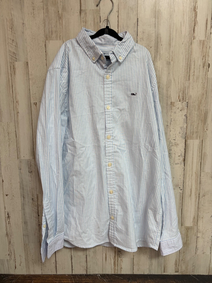 WHITE/LIGHT BLUE VINEYARD VINES STRIPE BUTTON UP, BOY 16