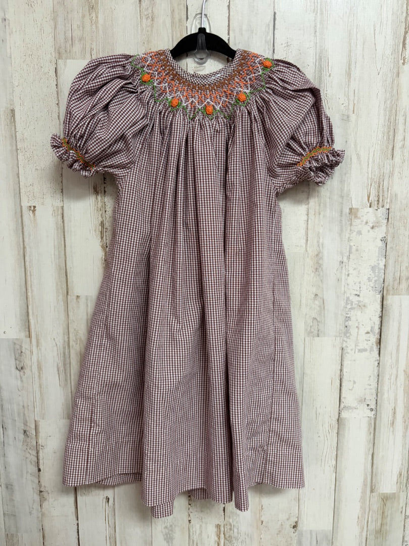 BROWN REMEMBER NGUYEN FLOWER SMOCKED GINGHAM DRESS, GIRL 2T
