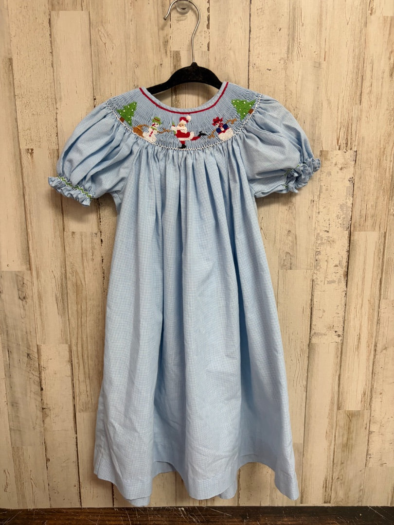 BLUE MON & ME SANTA SMOCKED DRESS, GIRL 2T