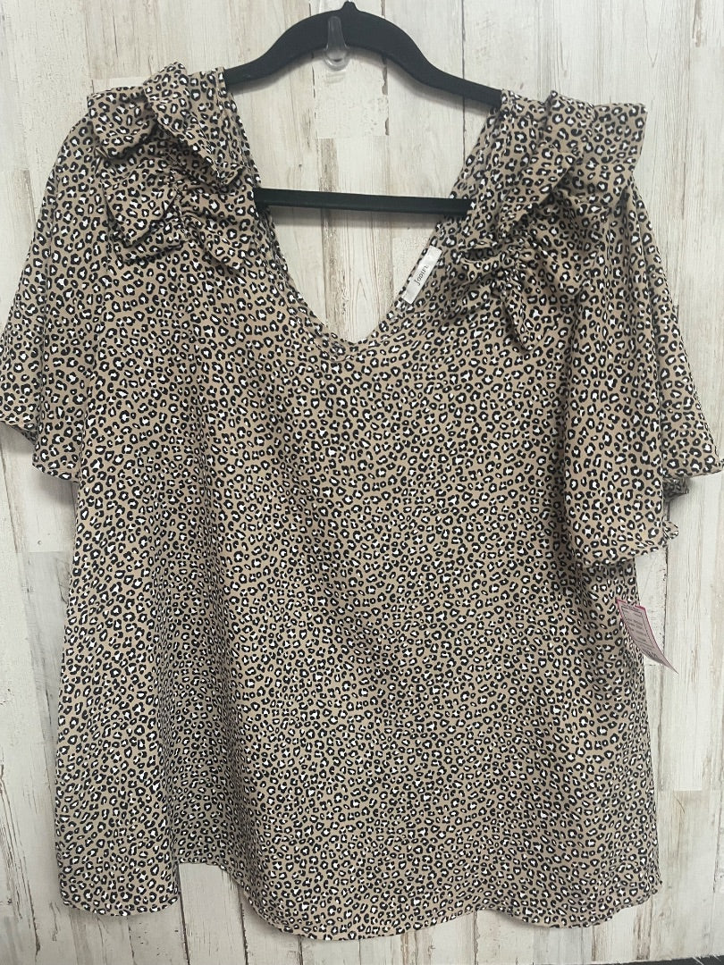 BROWN JODIFL RUFFLE SHOULDER LEOPARD BLOUSE, LADIES M