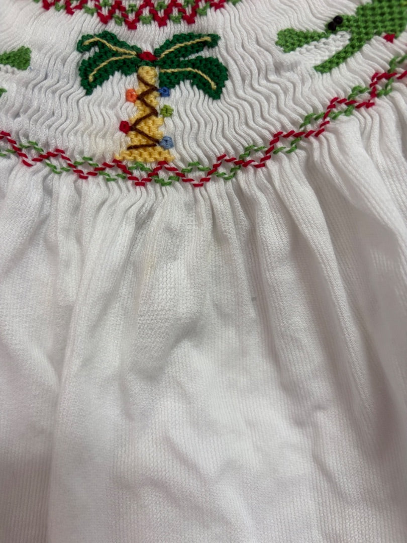 WHITE/RED CRESCENT MOON CHILDREN CHRISTMAS GATOR SMOCKED 2PC SET, GIRL 3T