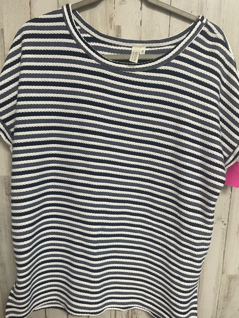 GREY/NAVY HAYDEN BRAIDED WOVEN STRIPE TOP, LADIES M
