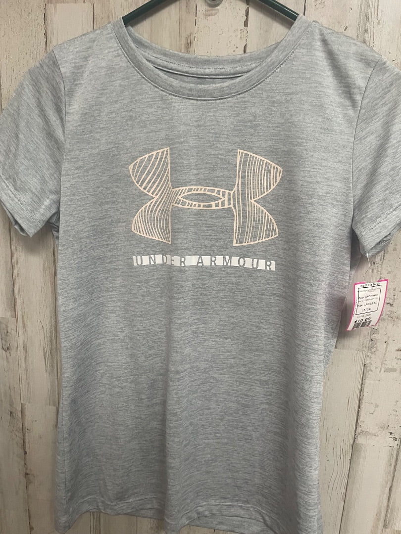 GREY/PEACH UNDER ARMOUR DRY FIT LOGO HEATHER TEE, LADIES XS