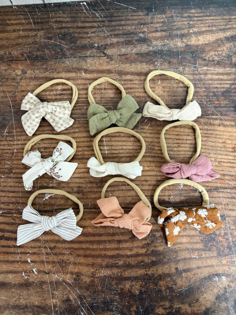 NEUTRALS 9PC TINY BOW HEADBAND SET
