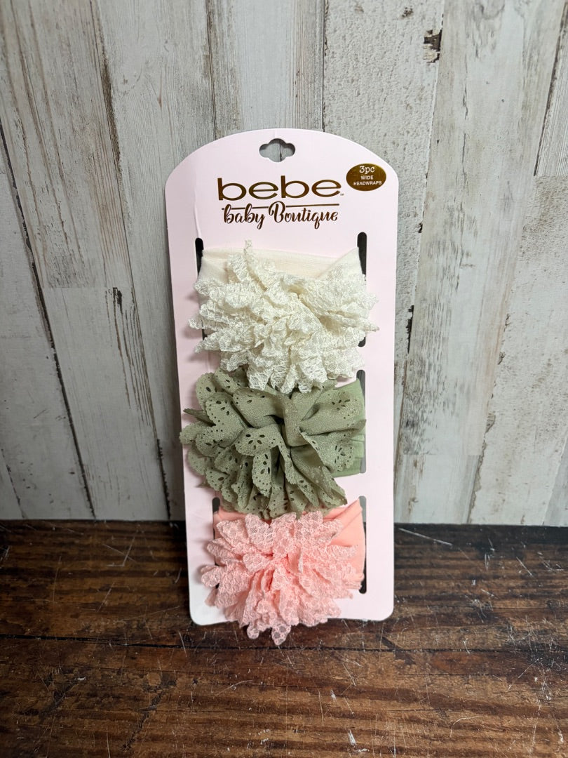 PINK BEBE NEW 3PC FLOWER HEADBAND SET