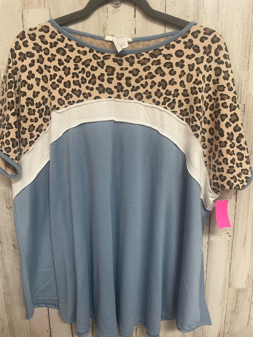 BROWN/BLUE LOVELY J LEOPARD COLOR BLOCK TOP, LADIES S