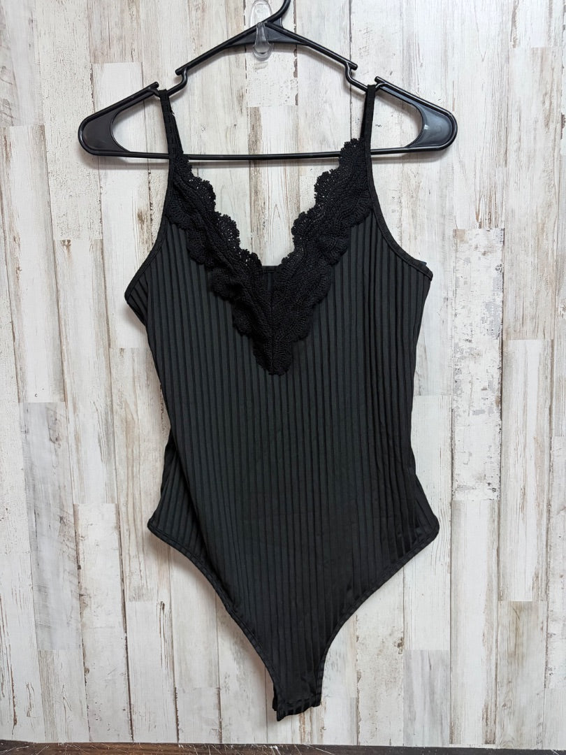 BLACK SHEIN LACE TRIM RIBBED BODY SUIT, LADIES XL