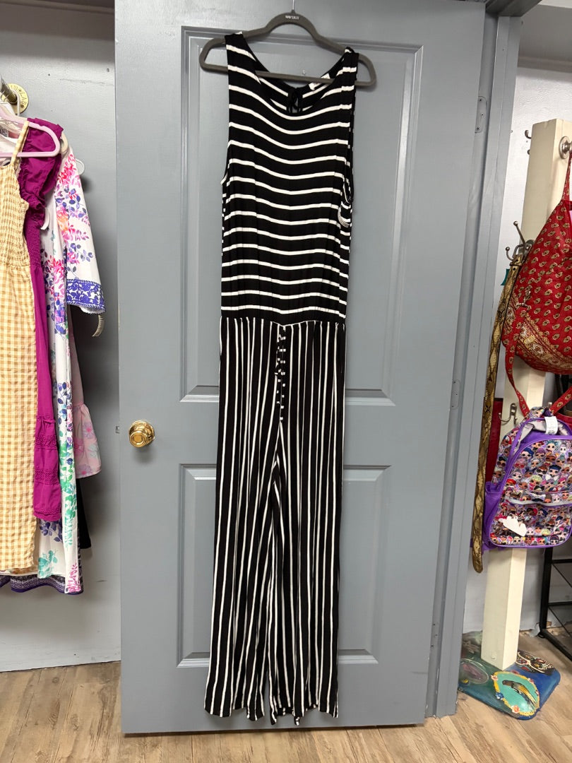 BLACK/WHITE ZENANA STRIPE ROMPER, LADIES XL