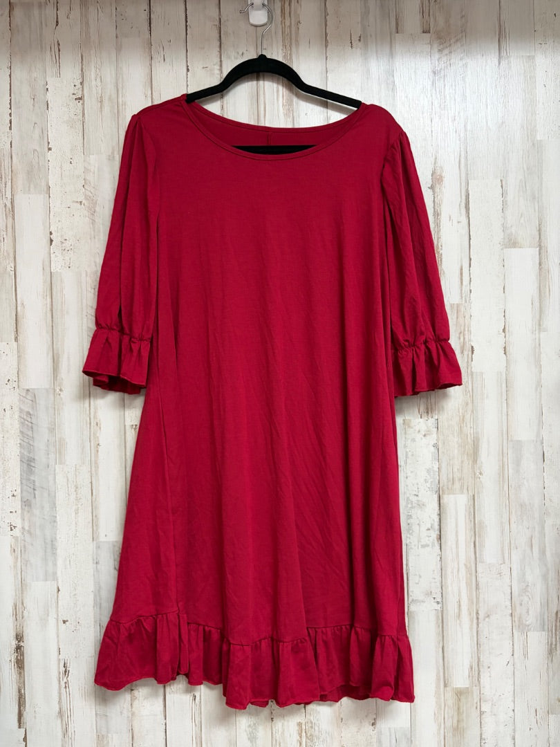 MAROON SHEIN RUFFLE TRIM COTTON DRESS, LADIES XL