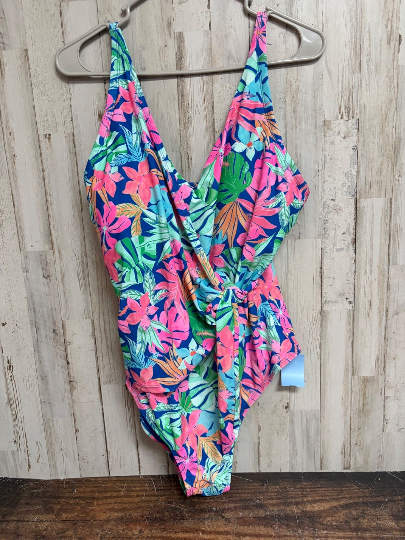 PINK/BLUE MEMBERS MARK FLORAL TIE ONE PIECE SWIM, LADIES 2X
