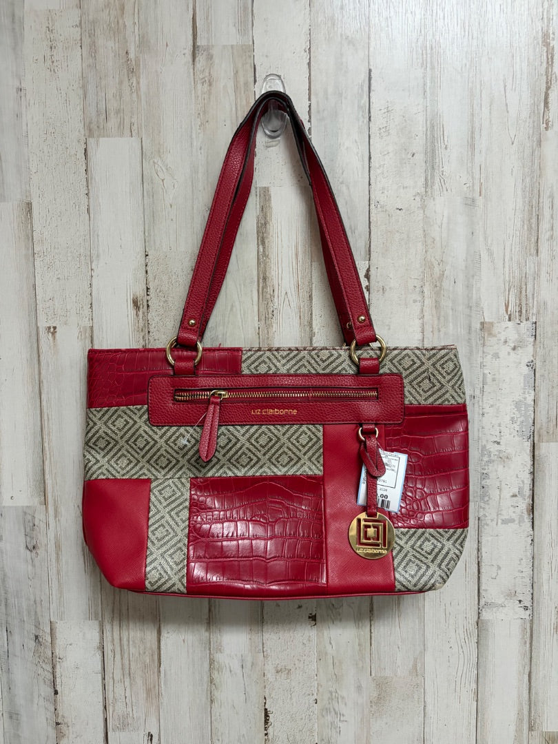 RED/TAN LIZ CLAIBORNE MULTI PATTERNED SHOULDER BAG