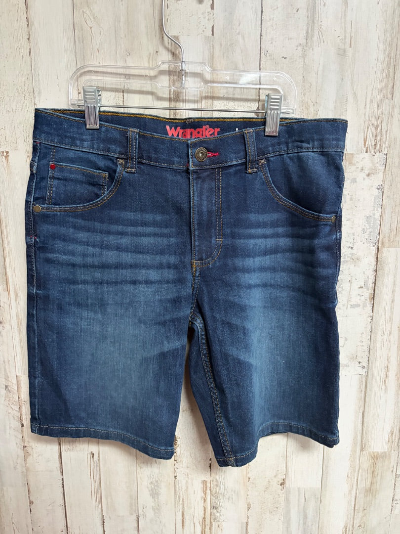 DARK DENIM WRANGLER DARK SHORTS, BOY 12 HUSKY
