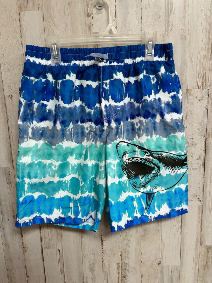 BLUE THEREABOUTS SHARK DYE SWIM SHORTS, BOY 10/12 HUSKY