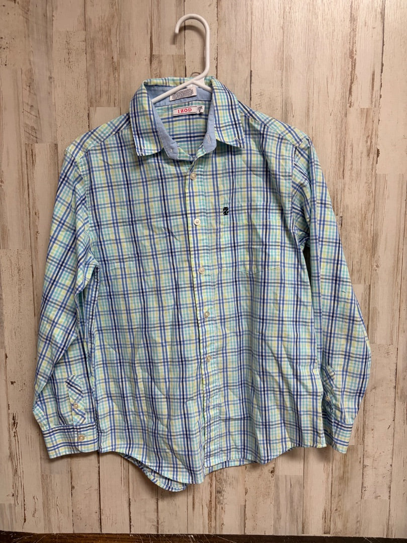 BLUE IZOD PLAID BUTTON UP, BOY 14/16