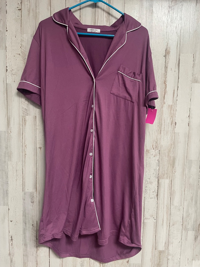 PURPLE EKOUAER SOFT BUTTON UP NIGHT GOWN, LADIES L
