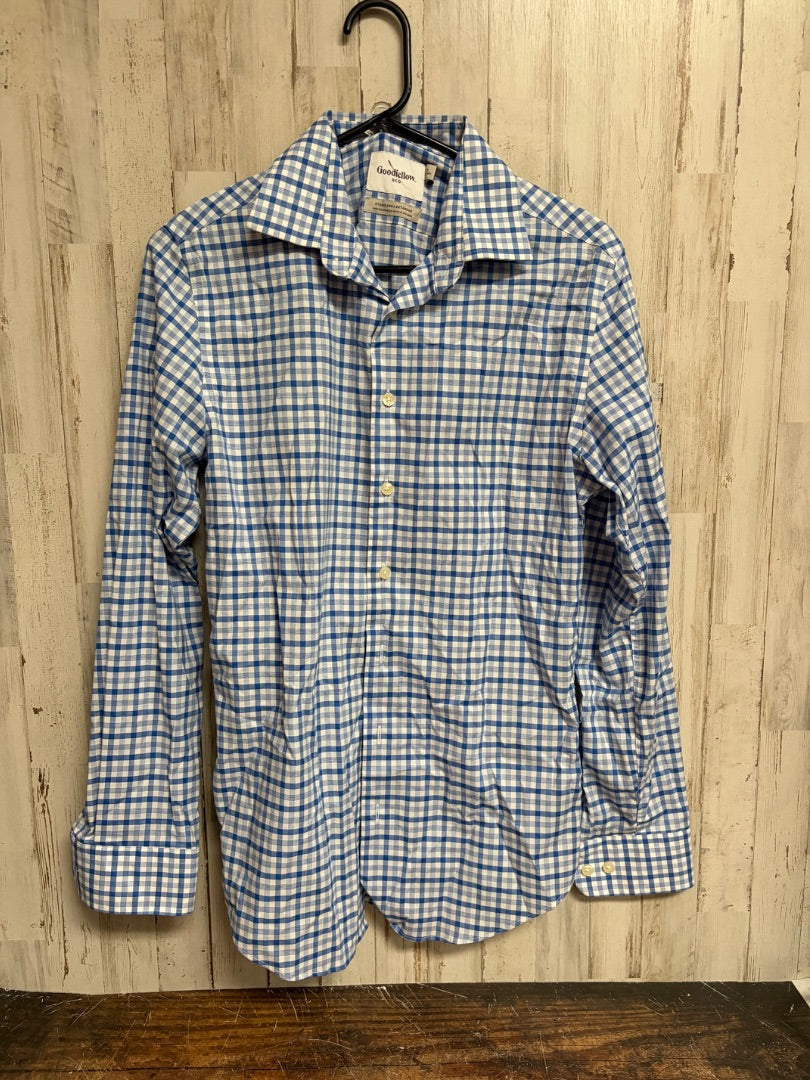 BLUE GOODFELLOW PLAID BUTTON UP, BOY ADULT S