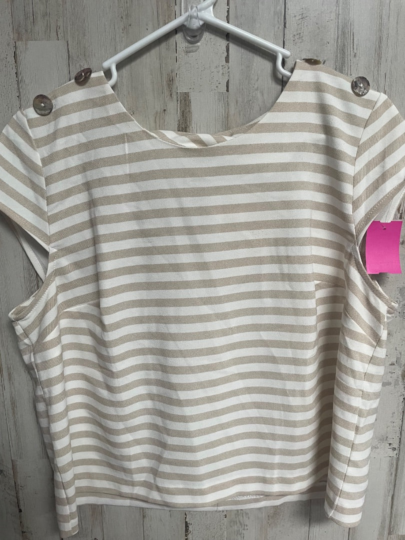 IVORY/TAN CATO STRIPE BUTTON SHOULDER TOP, LADIES L