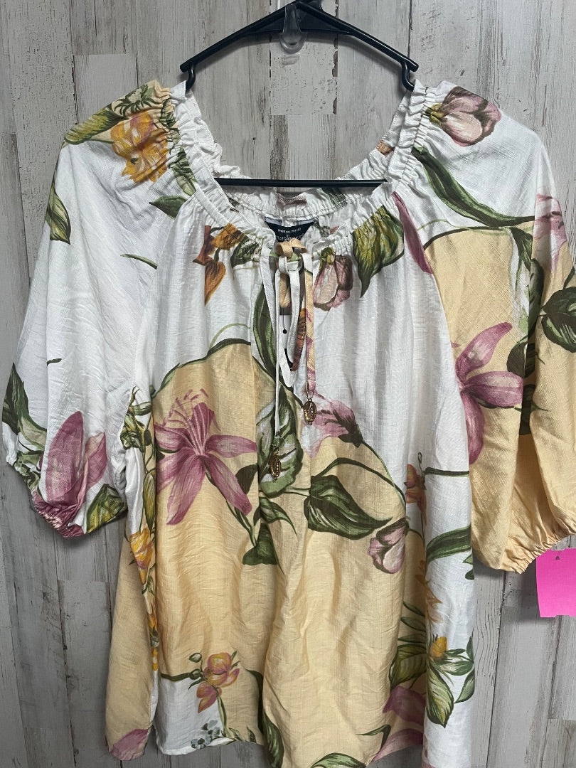 WHITE MLLE GABRIELLE NEW FLORAL TIE NECK TOP, LADIES L