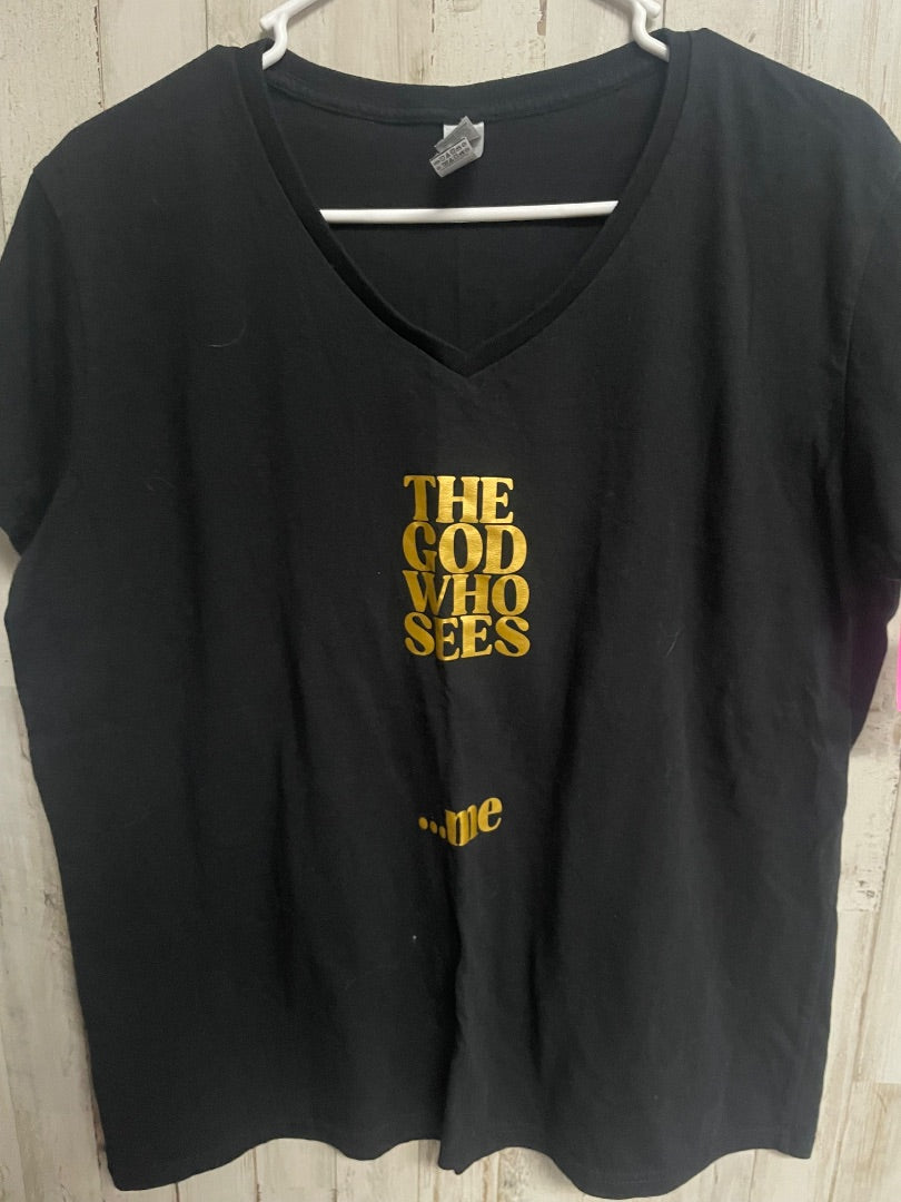 BLACK GILDAN THE GOD WHO SEES ME, LADIES XL