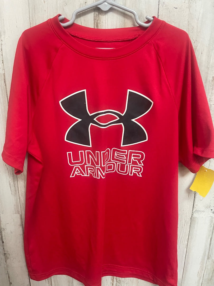 RED UNDER ARMOUR LOGO DRY FIT TEE, BOY 10/12