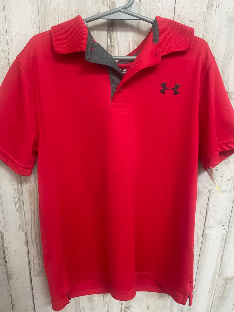 RED/GREY UNDER ARMOUR LOGO POLO DRY FIT, BOY 10/12