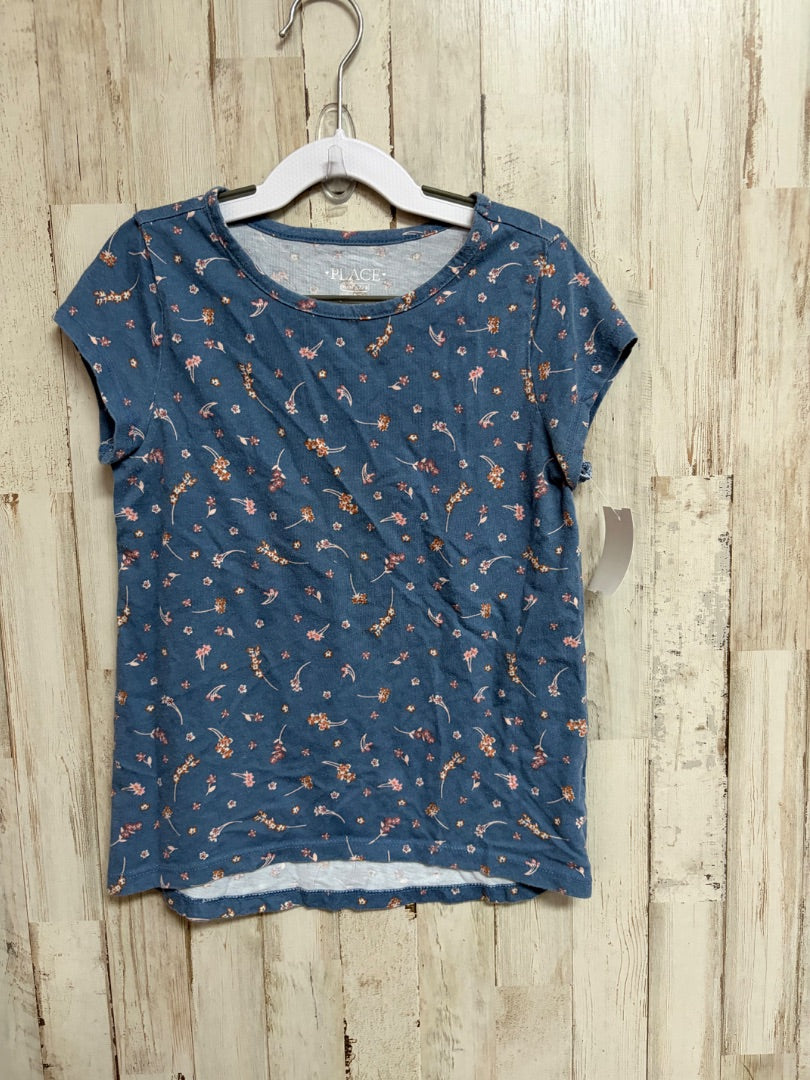 STEEL BLUE CHILDRENS PLACE FLORAL COTTON TEE, GIRL 7/8