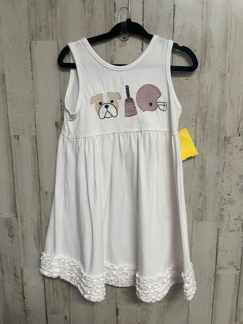 WHITE JUST BLANKS BULLDOG FOOTBALL EMBROIDERED DRESS, GIRL 2T