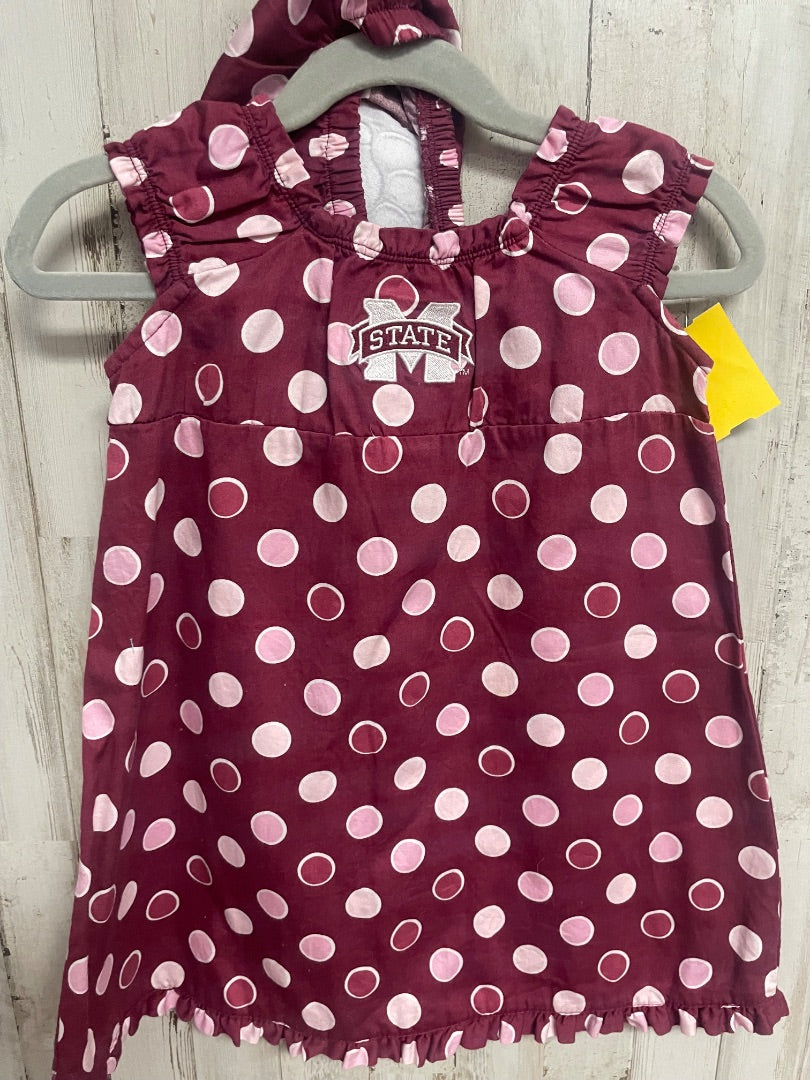MAROON SARA LYNN MSU DOTTED DRESS/BLOOMS, GIRL 2T