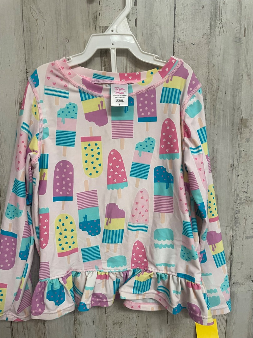 PINK RUFFLE BUTTS POPSICLE 2PC SWIM, GIRL 5T