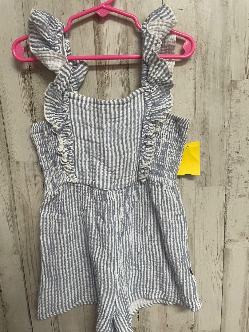 BLUE/WHITE MODERN MOMENTS SEERSUCKER ROMPER, GIRL 5T