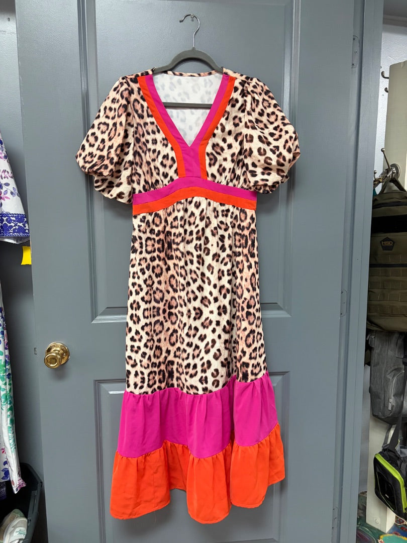 TAN CHEETAH MAXI DRESS, LADIES S