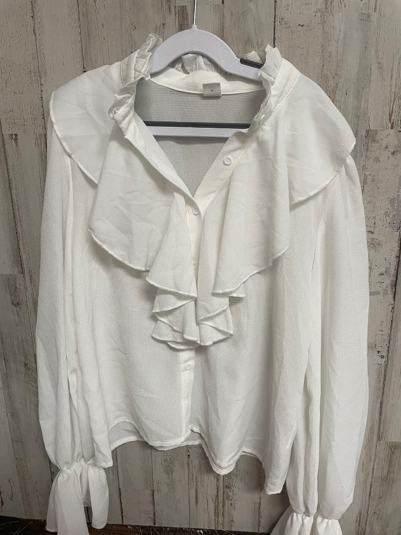 WHITE SHEIN RUFFLE BLOUSE, GIRL 13