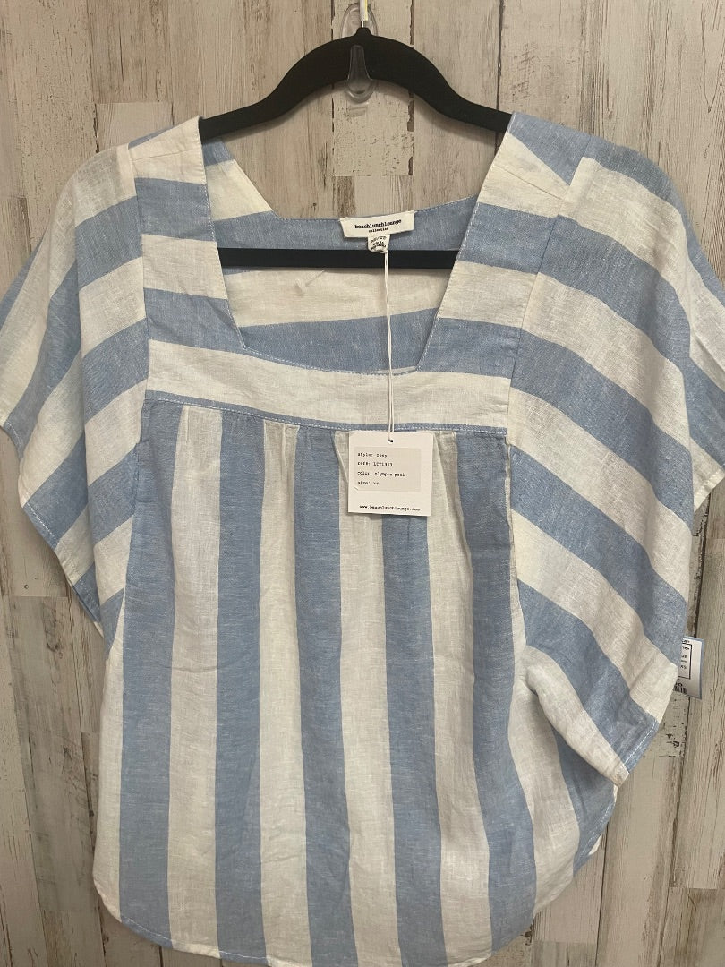 WHITE/BLUE BEACH LUNCH LOUNGE NEW STRIPE LINEN TOP, LADIES XS