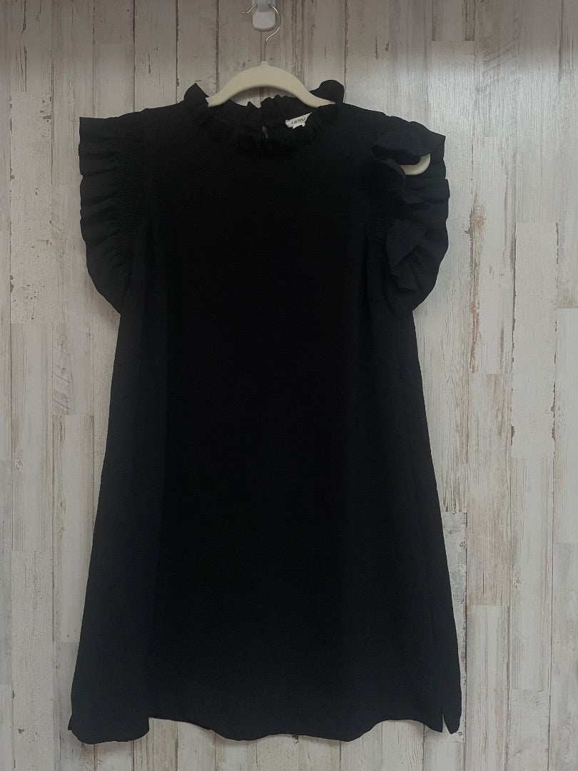 BLACK JODIFL TEXTURE RUFFLE SLEEVE DRESS, LADIES S