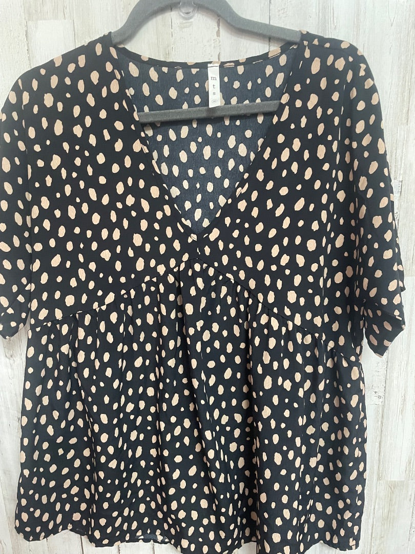 BLACK/TAN MTS SPOTTED V NECK TOP, LADIES M