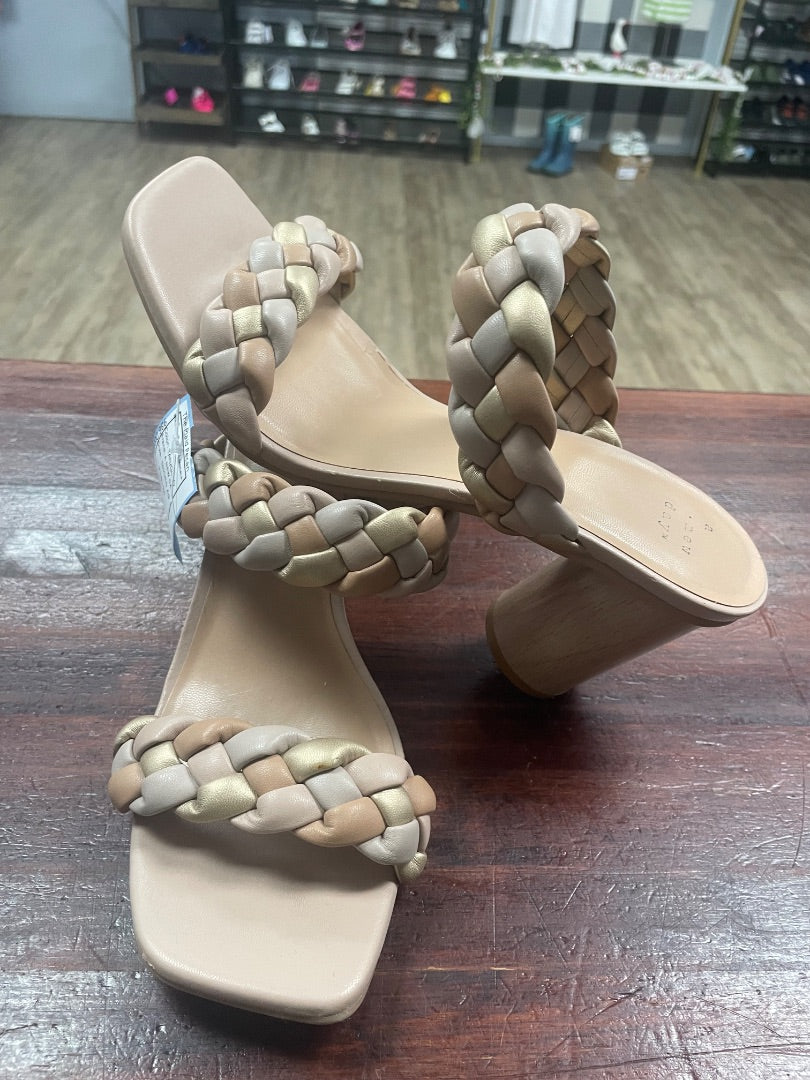 TAN/GOLD A NEW DAY BRAIDED STRAP HEEL SANDALS, SHOES A9