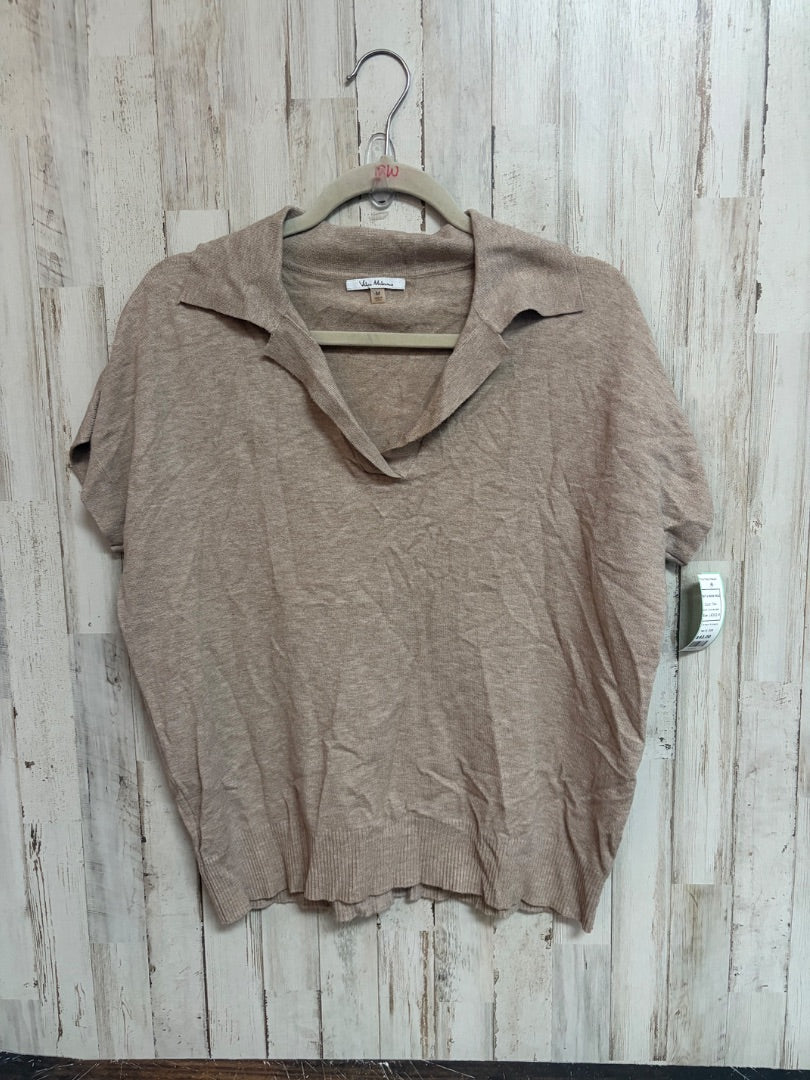 TAN VILA MILANO KNIT V NECK POLO, LADIES M