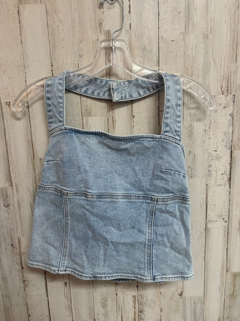 LIGHT DENIM MESHKI DENIM HALTER CROP, LADIES M