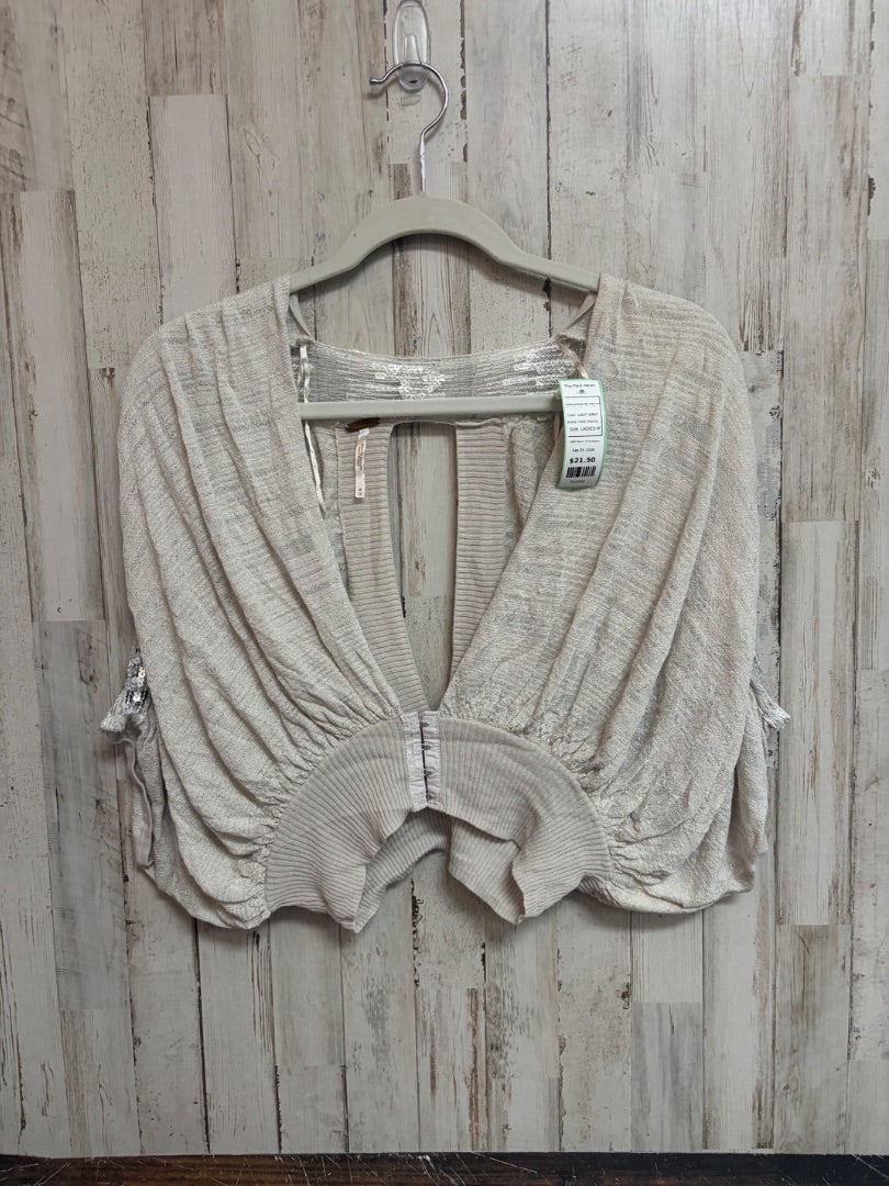LIGHT GREY FREE PEOPLE SEQUIN SLEEVE KNIT OPEN TOP, LADIES M